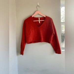 Aritzia Babaton Group V Neck Burnt Orange 100% Luxe Cashmere Sweater Long Sleeve